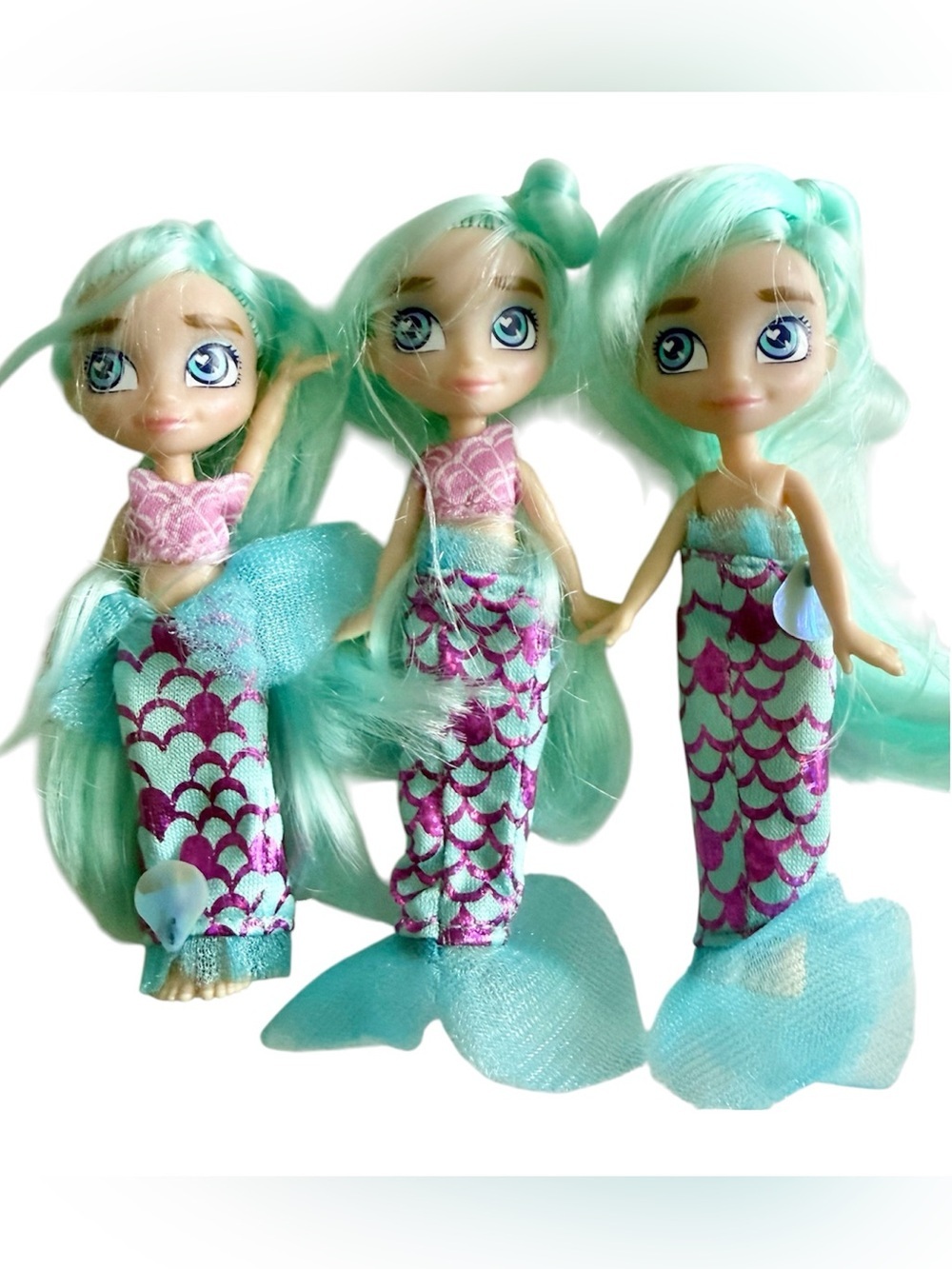 4” Hairmazing Mermaid Mini Doll with Aqua Hair and Scales - 3 dolls included